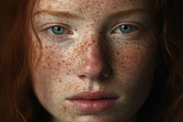 a close up of a woman with freckles,rosacea couperose redness skin