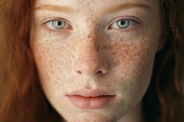 a close up of a woman with freckles,rosacea couperose redness skin