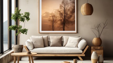 Sophisticated Nordic home decor magazine cover design featuring modern rustic Scandinavian interior and vintage stylish lifestyle.