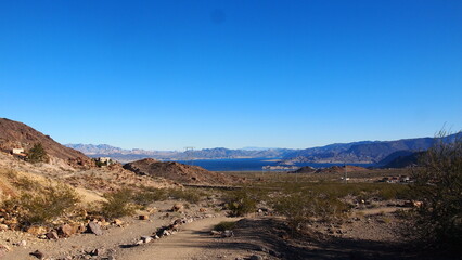 Beautiful vista view of the desert and the lake