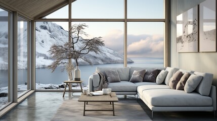 Sophisticated Nordic home decor magazine cover design featuring modern rustic Scandinavian interior and vintage stylish lifestyle.
