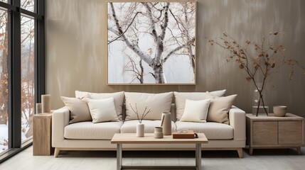 Sophisticated Nordic home decor magazine cover design featuring modern rustic Scandinavian interior and vintage stylish lifestyle.