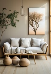 Sophisticated Nordic home decor magazine cover design featuring modern rustic Scandinavian interior and vintage stylish lifestyle.