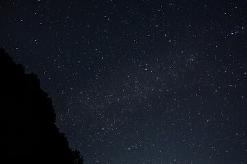 日本の冬の満天の星空　山間から見た風景