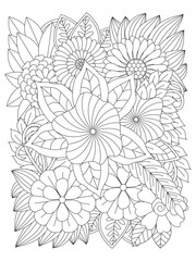 Doodles pattern. Vector black and white coloring page for colouring book. Floral pattern for coloring book. 