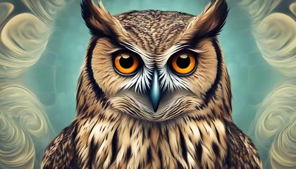 Draagtas Portrait of owl in blue background © Iqra