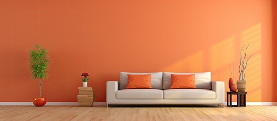 Contemporary European home with wood floors and vibrant orange walls.