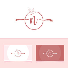 Initial letter luxury beauty flourishes ornament monogram logo  N