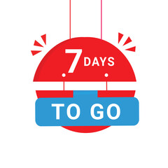 7 days to go countdown hanging banner. Modern design days left icon. count time sale concept vector template.