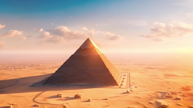 Video AI aerial photography of the Pyramids of Giza, wonders of the world and Egypt tourism concepts