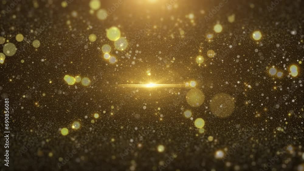 Aufkleber golden glittering sparkle, flickering particle fly through on the center of lens flare. glamour gold