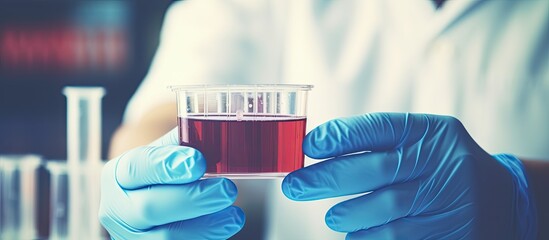 The physician with a blood sample for testing in the laboratory.