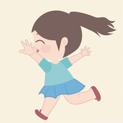  a little girl is running in an abstract design, in the style of classic japanese simplicity, emotive color, light brown and light blue, gongbi, lively action poses, simple 
