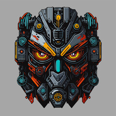 2D Vector Cartoon Illustration futuristic transformers face robotic technology machine mechanical
