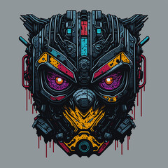 2D Vector Cartoon Illustration futuristic transformers face robotic technology machine mechanical

