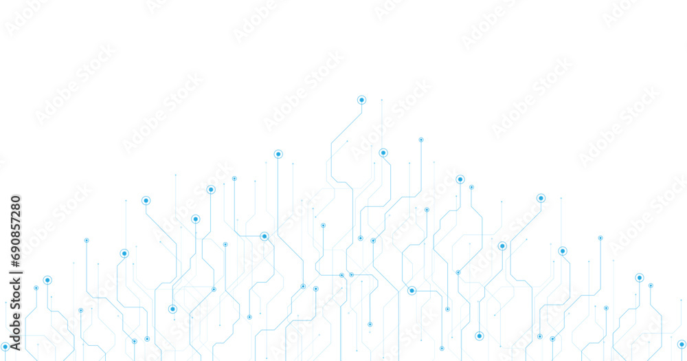 Poster Technology blue circuit diagram. High-tech circuit board connection system.Vector abstract technology on a white background.
