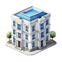 Watercolor set of isometric building. Isolated no background. Generative Ai