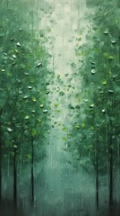 forest green leaves raindrops oil wall misting arbor defense - obrazy, fototapety, plakaty