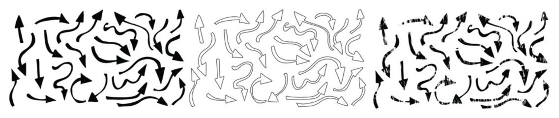 Set of Hand Drawn Arrows Silhouette Vector.