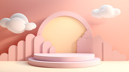 Pink Podium Elegance A Minimalistic PastelColored Abstract Geometric Showcase in Striking 3D Rend modren beautiful badroom 
