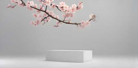 cherry blossom with stone podium product display mockup ai generated