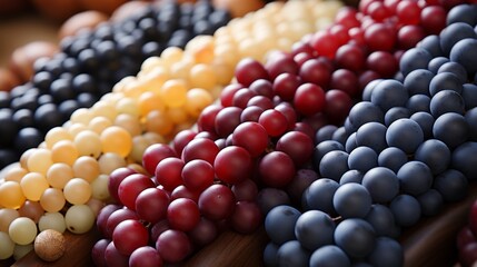 A vibrant bunch of nutrient-rich grapes, bursting with flavor and potential, unite in a colorful celebration of nature's bounty and the joy of nourishment