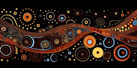 Abstract theme of Australian Aboriginal art. Represent style and dot painting techniques. Generative AI - obrazy, fototapety, plakaty