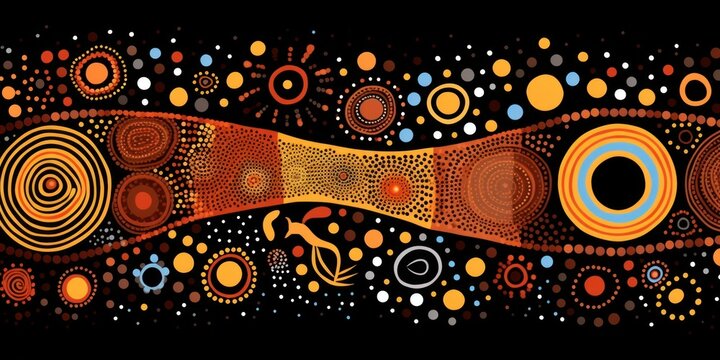 Abstract theme of Australian Aboriginal art. Represent style and dot painting techniques. Generative AI