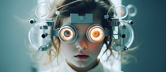A young girl wearing animal-like contact lens visits an optician.