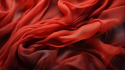 A flowing, fiery red fabric cascades in rich folds, blending hues of peach and maroon in a mesmerizing display of passion and elegance