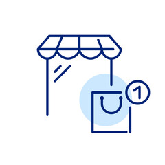 Add item to shopping basket. Online store app. Pixel perfect, editable stroke icon