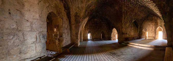 Remains  of large hall in northern tower in medieval fortress of Nimrod - Qalaat al-Subeiba,...