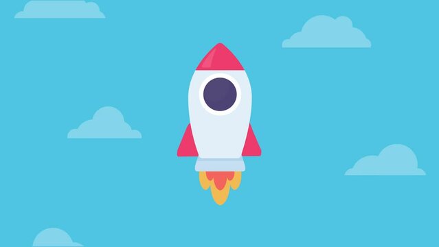 A rocket shoots up in the sky to go out into space. Exploration rocket to study the universe