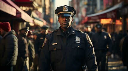 Police officer in uniform, representing law enforcement and security - obrazy, fototapety, plakaty