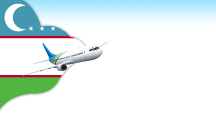 3d illustration plane with Uzbekistan flag background for business and travel design