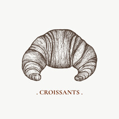  croissants sketch. Hand drawn vector illustration of croissants. Illustration of croissants for logo, label, menu, packaging. Vintage illustration of croissants.