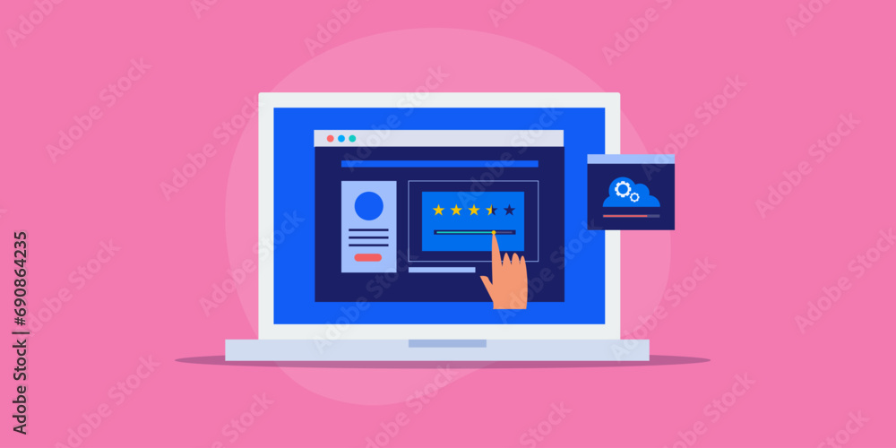 Poster cloud software saas technology product review and rating by user online, vector illustration.