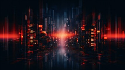 Naklejka premium Abstract urban landscape with lights, buildings, and a sense of futuristic technology