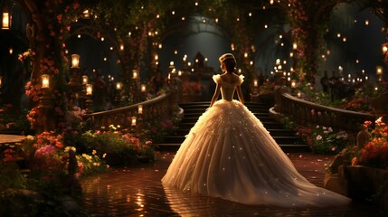 A fantasy portrait of a woman in a magical forest, illuminated by glowing lights, combining elements of fashion, nature, and imagination - obrazy, fototapety, plakaty