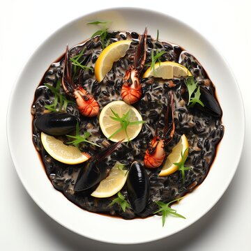 black risotto with mussels shrimps and cuttlefish