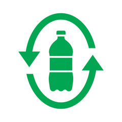 Recycle plastic logo icon, Arrows pet bottle shape recycling sign, Reusable ecological preservation concept, Pictogram flat design, Isolated on white background, Vector illustration