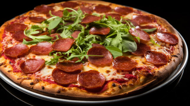 pizza with salami HD 8K wallpaper Stock Photographic Image 