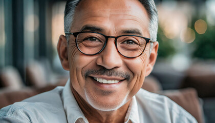 portrait of happy senior man with smile wearing glasses