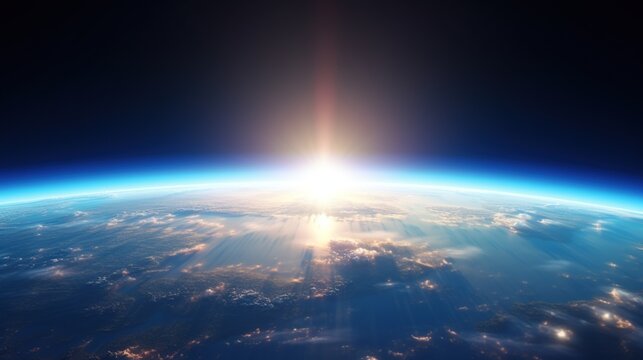 Beautiful sunrise over earth as seen from orbit space view.