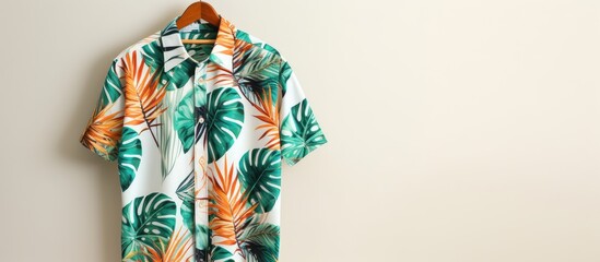 Tropical plant printed shirt on hanger