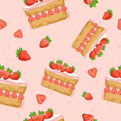 Strawberry sponge cake dessert, pattern print