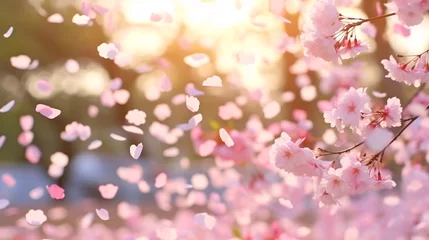 Wandcirkels tuinposter 桜吹雪、風に舞う桜の花の花吹雪 © tota