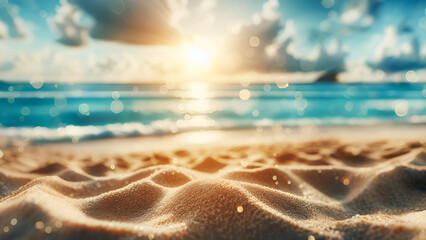Sand With  Sea - Beach Summer Defocused Background With Glittering Of Sunlights - obrazy, fototapety, plakaty