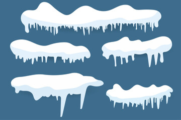 Set of Snow ice vector. Snow and ice. White blue snow pattern. Snow frame decoration isolated on blue background. Christmas, New Year concept