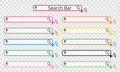 Set search bar icons. Website ui bar set. Searching element for web site, app, ui and logo. Vector search shape with button for website navigation. - obrazy, fototapety, plakaty
